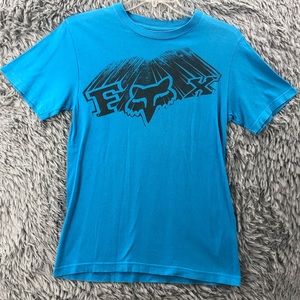 Fox Racing Tshirt Mens Small Logo Spellout Blue Black Short Sleeve Shirt